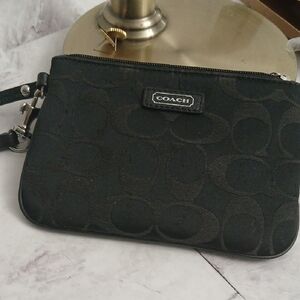 Coach Black Signature Jacquard Wristlet
